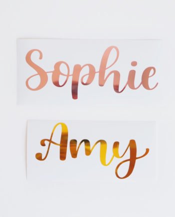 Custom calligraphy foil name sticker in rose and gold