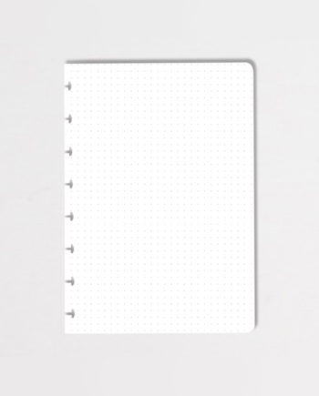 Erasable dot-grid notebook page on grey background