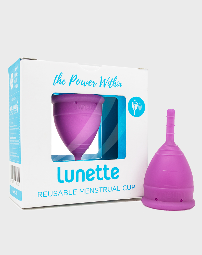 Purple, reusable Lunette Period Cup model 1