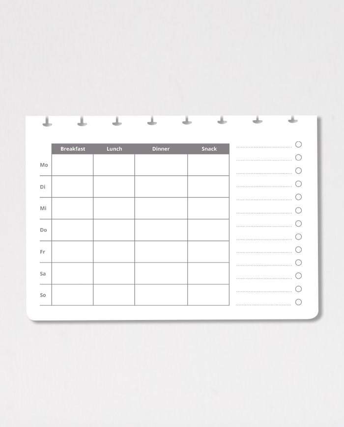 Erasable mealplanner page with grocery list